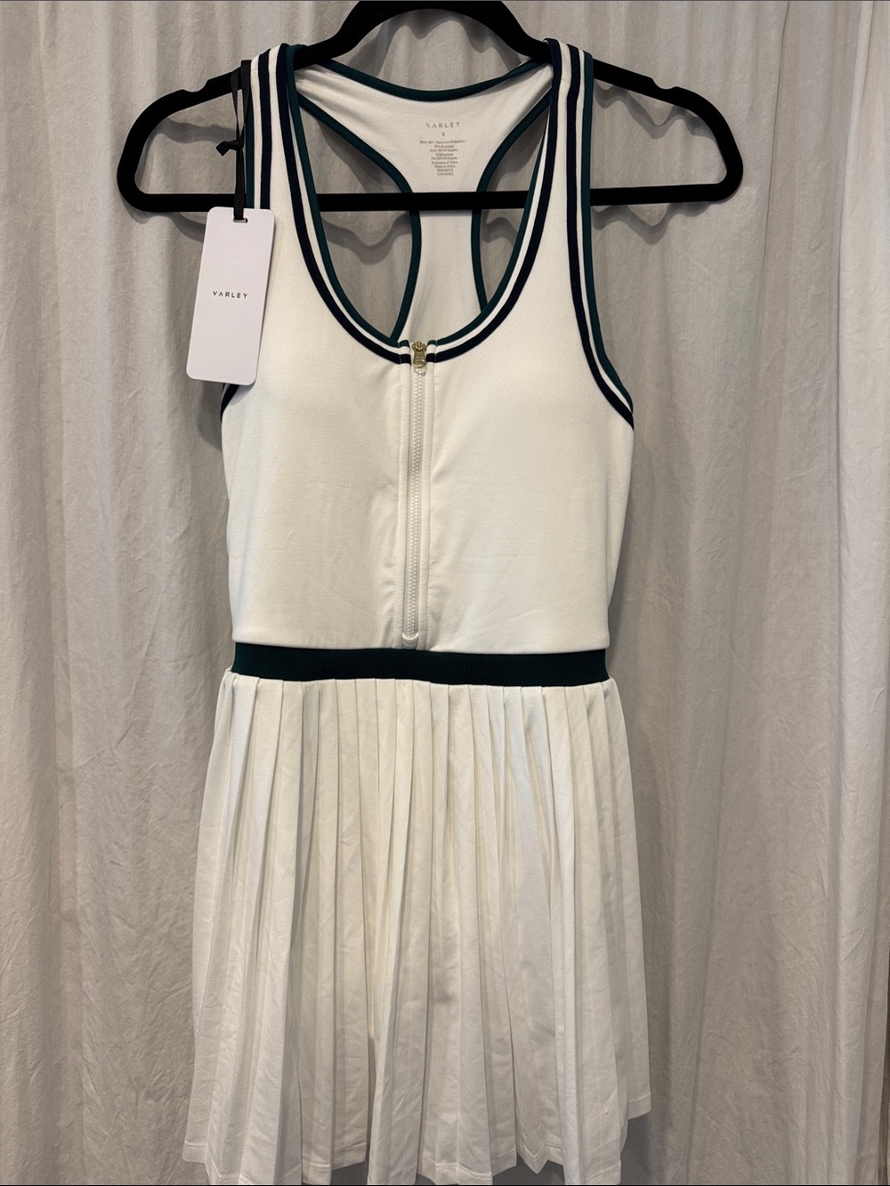 Varley Jane Court Dress White with Dark Green Trim